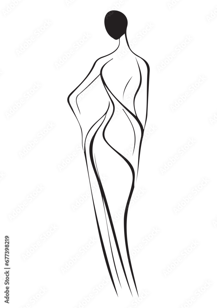 Fototapeta premium Abstract Woman drawing drawing,wall art,print ready editable,black and white drawing