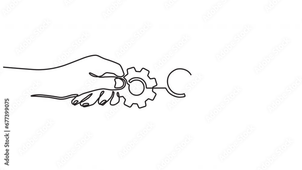 Animation video of a hand holding a machine gear in a continuous line style. One line machine gear technology concept running video. 4k videos. Animation video of a hand holding a machine gear in a continuous line style. One line machine gear technology concept running video. 4k videos.