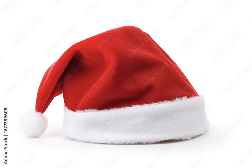 Christmas Cap on White Background - Festive Santa Hat Decoration in Red Colors Christmas Cap on White Background - Festive Santa Hat Decoration in Red Colors