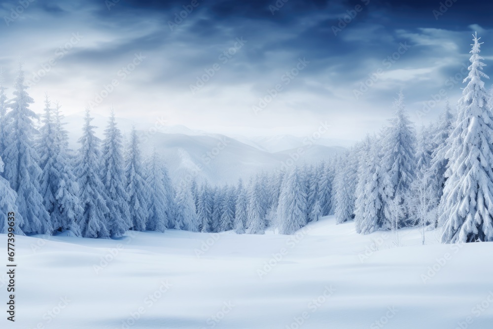 Wonderland Winter: Enchanting Christmas Forest with Snowfall in a White Winter Landscape
