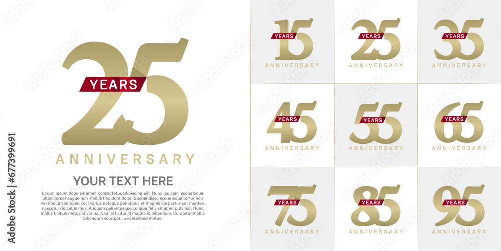 Set of Anniversary Logotype with red ribbon, golden color can be use for special day celebration