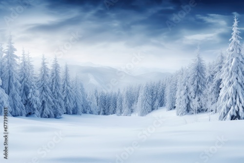 Wonderland Winter: Enchanting Christmas Forest with Snowfall in a White Winter Landscape © AIGen
