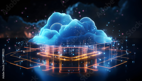 Cloud technology, holographic web, and futuristic digital information,