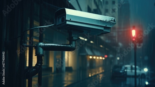 Close-up of a surveillance CCTV security camera, a symbol of modern monitoring and safety technology.