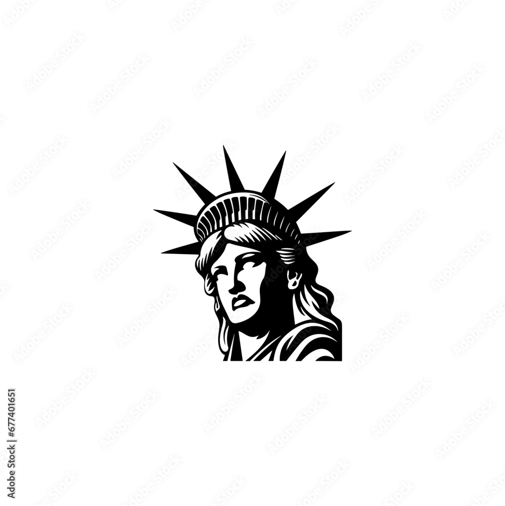 circle Statue liberty drawing art logo design template illustration