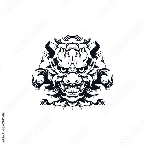dragon head triball tattoo,oni mask tattoo illustration