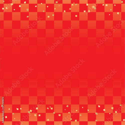 金粉が舞う赤い市松模様のベクター背景素材（正方形）