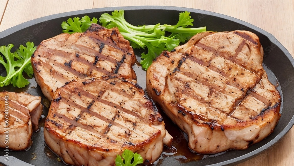 Grilled barbecue bacon pork chops