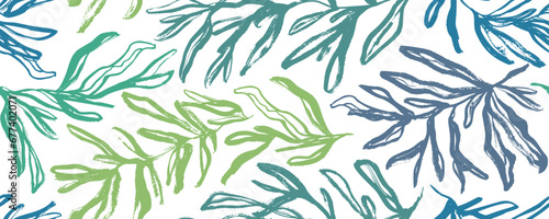 Multi colored rosemary branches seamless banner design. Abstract botanical seamless pattern.