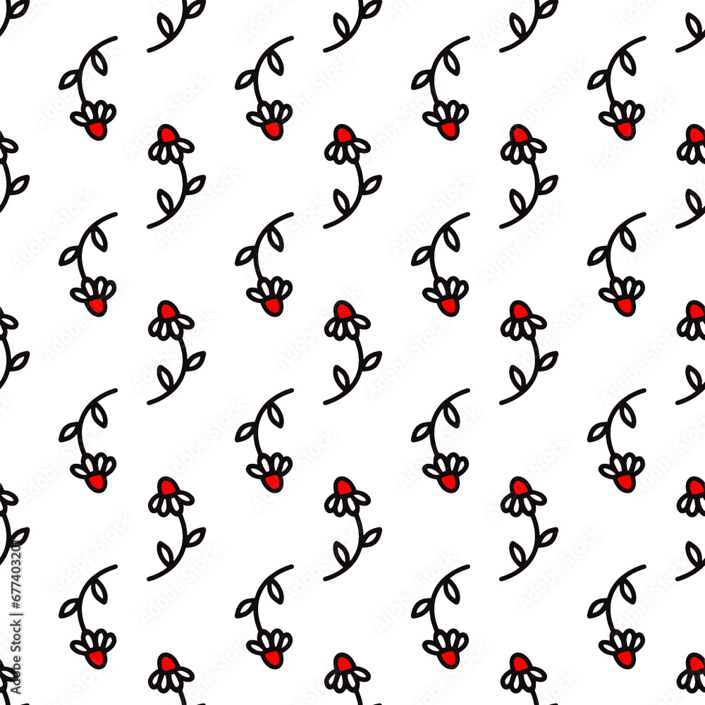 seamless pattern with red flowers