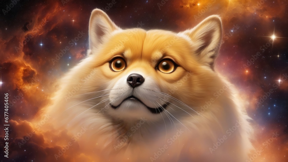 Dog in space and nebula. Gas cloud. Cosmic art. Galactic art. 4K - 8K - 12K TV. Generative AI.