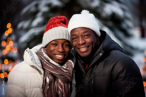 Black father and son at ski resort © Michele