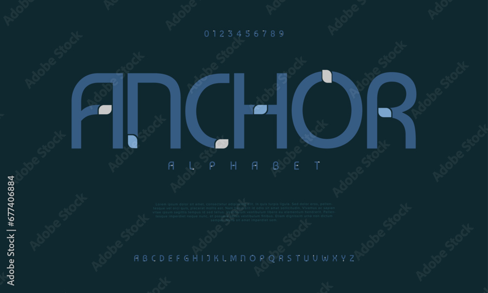 Anchor creative modern urban alphabet font. Digital abstract moslem, futuristic, fashion, sport, minimal technology typography. Simple numeric vector illustration