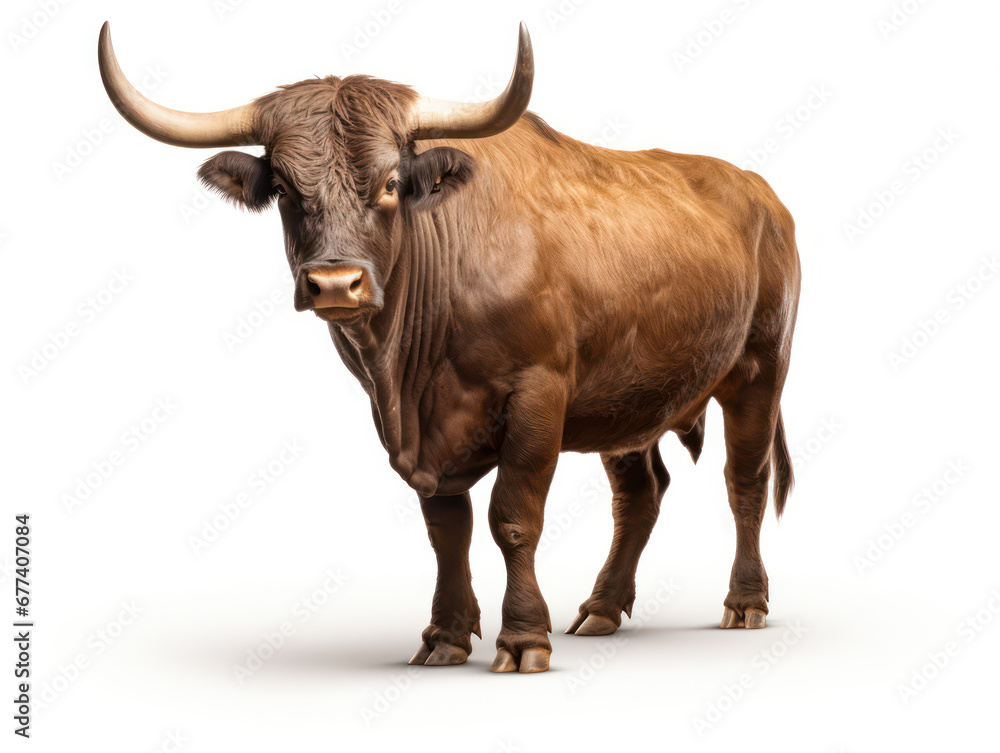 Bull Studio Shot Isolated on Clear White Background, Generative AI