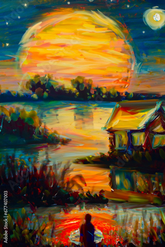 Naklejka sunset over the lake