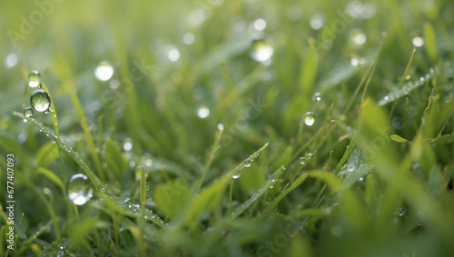 dewdrops on the grass natural concept