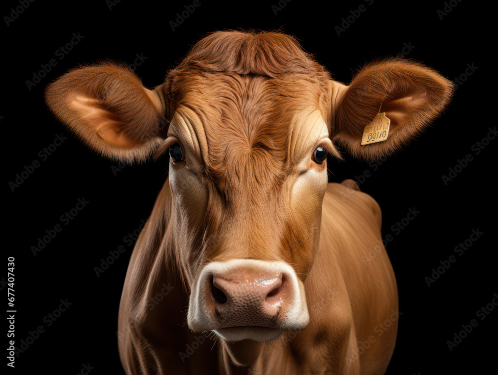 Cow Studio Shot Isolated on Clear Black Background, Generative AI Cow Studio Shot Isolated on Clear Black Background, Generative AI