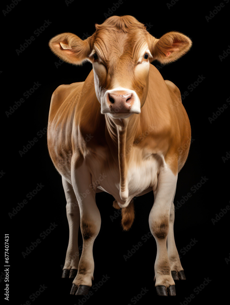Cow Studio Shot Isolated on Clear Black Background, Generative AI Cow Studio Shot Isolated on Clear Black Background, Generative AI
