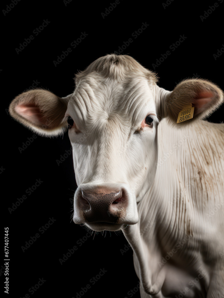 Cow Studio Shot Isolated on Clear Black Background, Generative AI