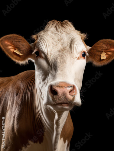 Cow Studio Shot Isolated on Clear Black Background, Generative AI