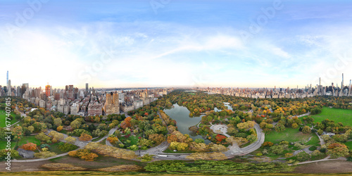 Aerial 360 equirectangular stock photo of Central Park New York USA