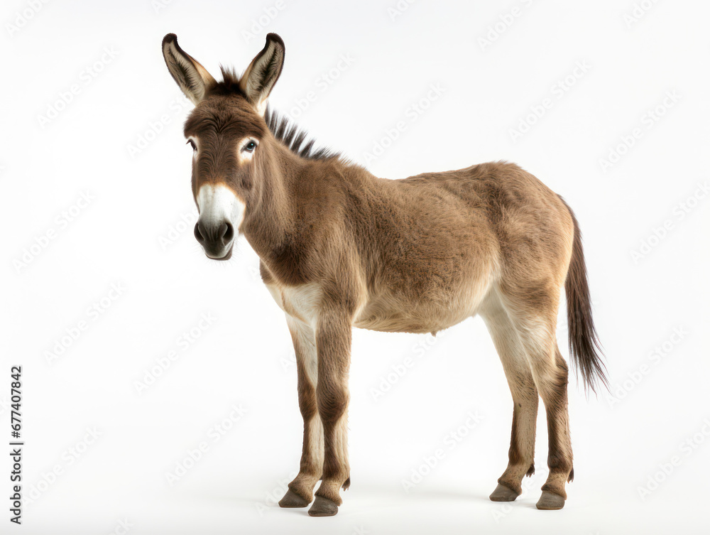Donkey Studio Shot Isolated on Clear White Background, Generative AI Donkey Studio Shot Isolated on Clear White Background, Generative AI