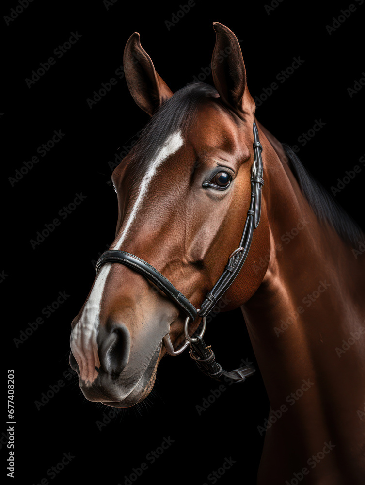 Fototapeta premium Horse Studio Shot Isolated on Clear Black Background, Generative AI