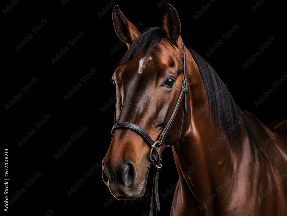 Horse Studio Shot Isolated on Clear Black Background, Generative AI Horse Studio Shot Isolated on Clear Black Background, Generative AI
