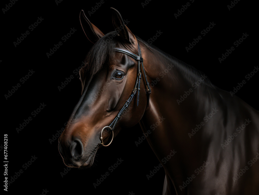 Horse Studio Shot Isolated on Clear Black Background, Generative AI Horse Studio Shot Isolated on Clear Black Background, Generative AI
