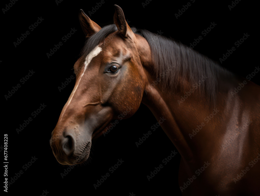 Obraz premium Horse Studio Shot Isolated on Clear Black Background, Generative AI
