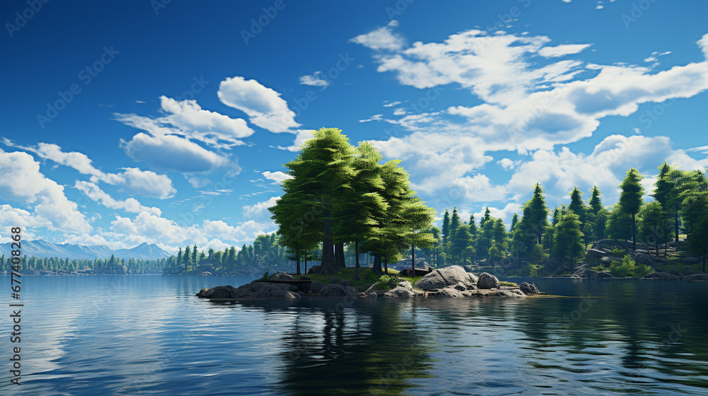 lake and forest HD 8K wallpaper Stock Photographic Image