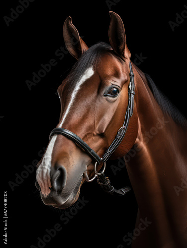 Horse Studio Shot Isolated on Clear Black Background, Generative AI © Vig