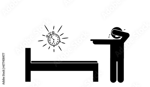 stick figure cartoon vector illustration frustrated, unhappy, unable to sleep due to insomnia