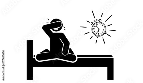 stick figure cartoon vector illustration frustrated, unhappy, unable to sleep due to insomnia