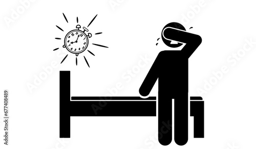 stick figure cartoon vector illustration frustrated, unhappy, unable to sleep due to insomnia