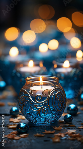 A vibrant candle lit at night. Generative AI. 