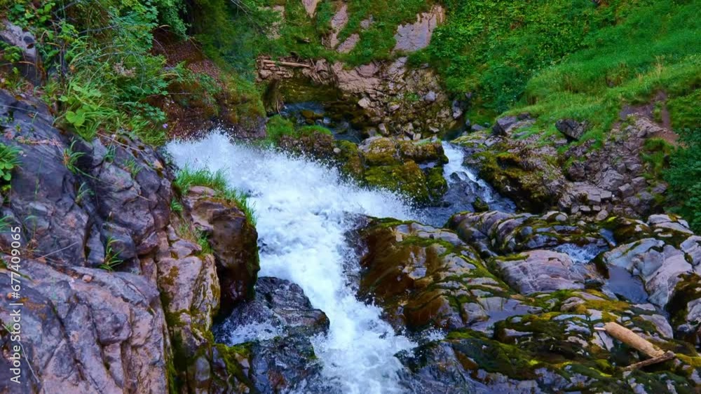Giessbach waterfall From Directly Above in a Sunny Summer Day in Giessbach, Brienz, Bernese Oberland, Bern Canton, Switzerland, Europe Giessbach waterfall From Directly Above in a Sunny Summer Day in Giessbach, Brienz, Bernese Oberland, Bern Canton, Switzerland, Europe