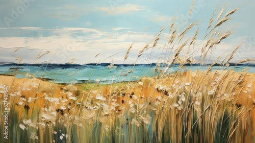 A field of tall grass swaying in the wind  brought to life with special paint brush art