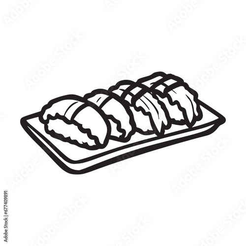 hand drawn illustration of sushi roll japanese food