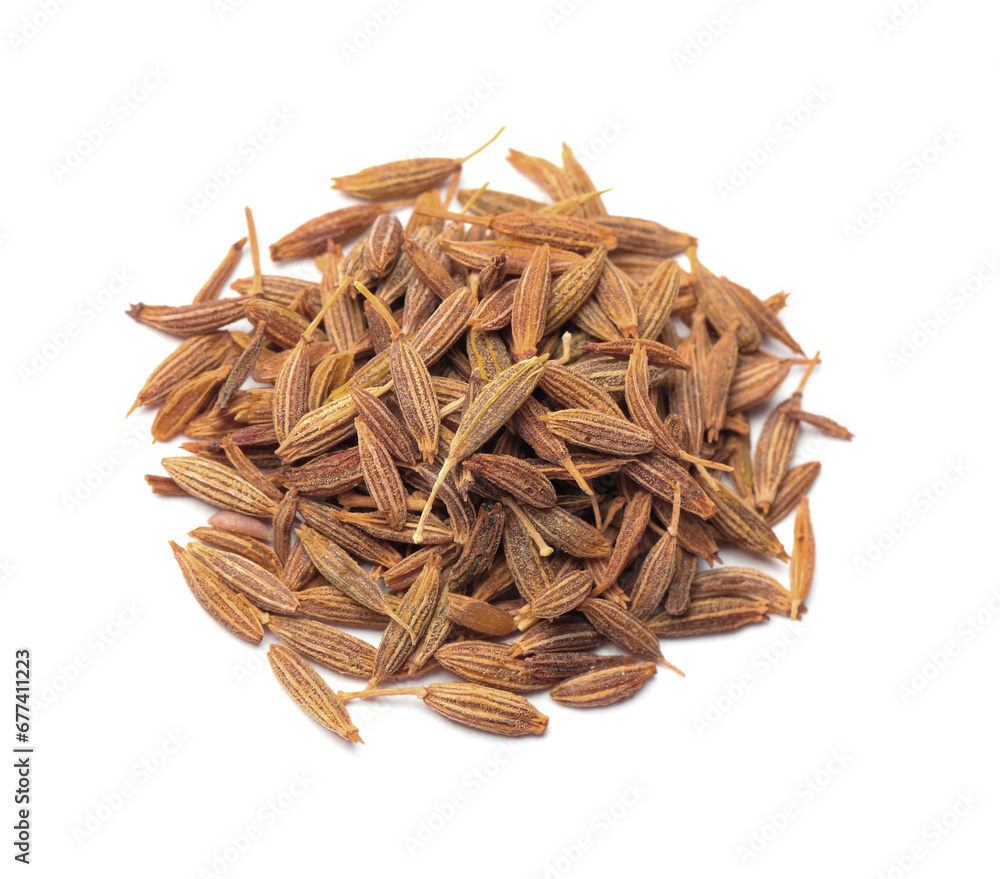 Heap of aromatic caraway (Persian cumin) seeds isolated on white, top view Heap of aromatic caraway (Persian cumin) seeds isolated on white, top view