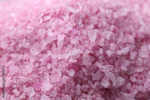 Beautiful pink sea salt as background, closeup
