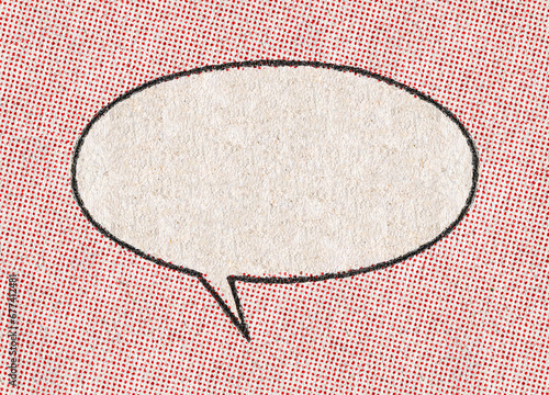 Empty chat bubble on a background pattern of red printing dots from a real vintage comic book