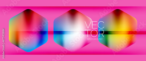Dynamic bright colorful geometric elements with fluid gradients, lights, shadows blend in a minimal backdrop, creating captivating composition