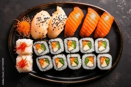 Sushi assortment with eel black sesame Menu Top view