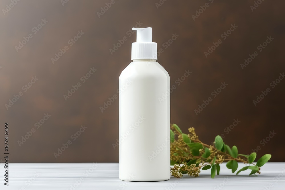 Herbal cosmetic bottle with blank label natural beauty concept Herbal cosmetic bottle with blank label natural beauty concept