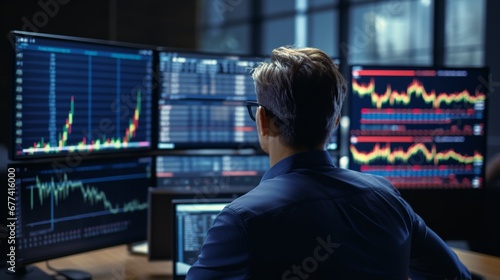  Focused Trader Analyzing Cryptocurrency Trends in Front of Laptop