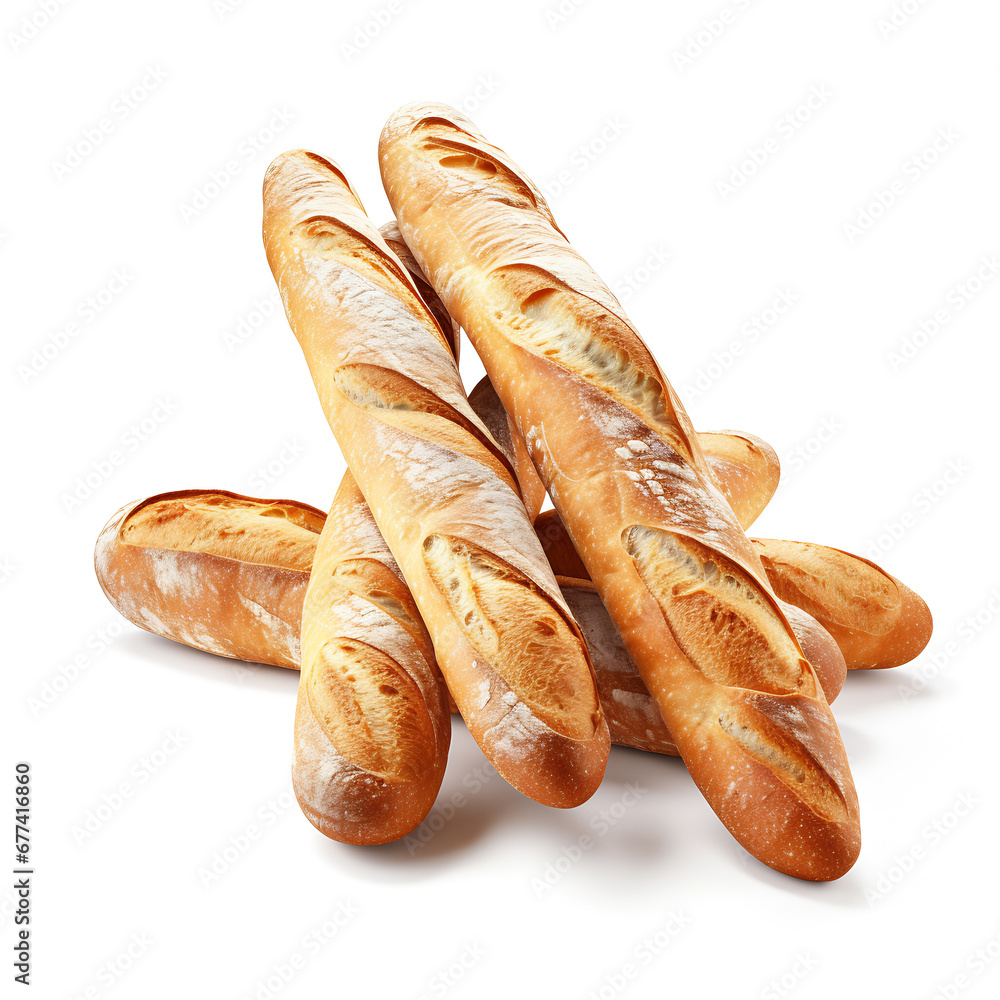 French baguettes are isolated on a white background. AI Generative