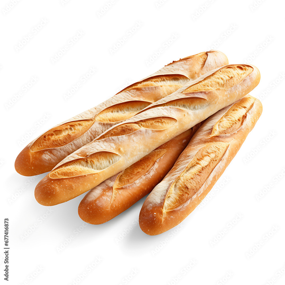 French baguettes are isolated on a white background. AI Generative