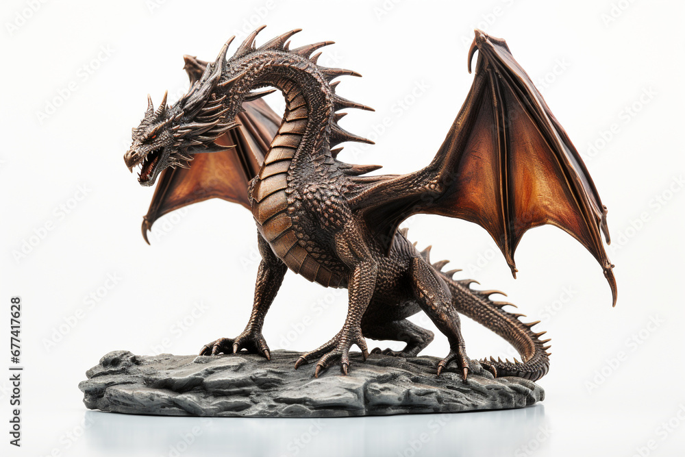 A bronze dragon figurine on a white background A bronze dragon figurine on a white background