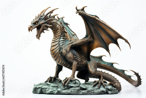 A bronze dragon figurine on a white background